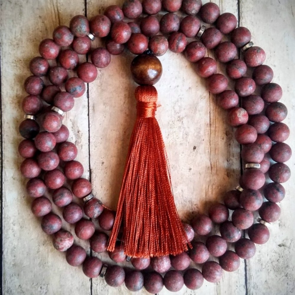 108 Frosted Red Jasper Mala Necklace